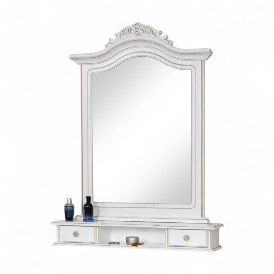 Rame Oglinzi din Lemn Masiv, Ramă oglindă lemn masiv, maro/alb, 2 sertare, Elips