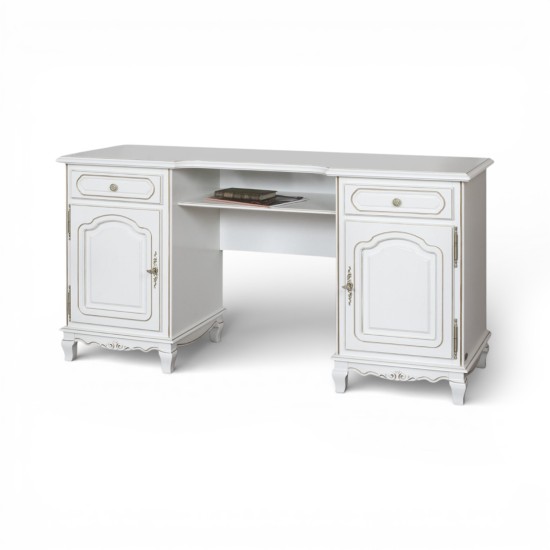 Toalete din lemn masiv, Toaletă lemn masiv, maro/alb, 2 sertare, 2 uși, Elips