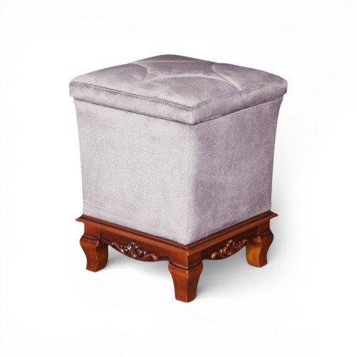 Taburet lemn masiv, maro/alb, tapisat, Elips