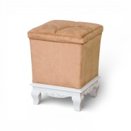 Taburet lemn masiv, maro/alb, tapisat, Elips