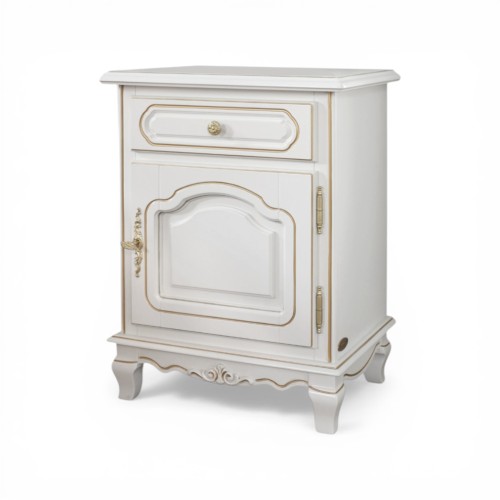 Noptieră lemn masiv, maro/alb, 1 sertar, 1 ușă, dreapta, Elips