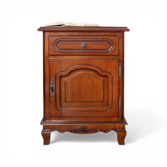 Noptiere din lemn masiv, Noptieră lemn masiv, maro/alb, 1 sertar, 1 ușă, dreapta, Elips