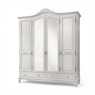 Dulap lemn masiv, maro/alb, cu oglindă, 4 uși, Elips