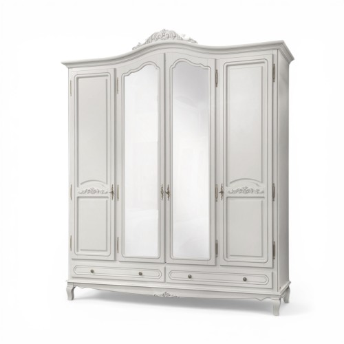 Dulap lemn masiv, maro/alb, cu oglindă, 4 uși, Elips