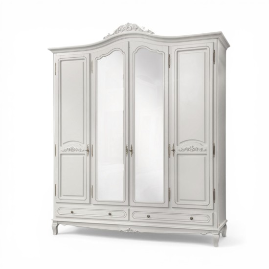 Dulapuri din lemn masiv, Dulap lemn masiv, maro/alb, cu oglindă, 4 uși, Elips