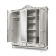 Dulap lemn masiv, maro/alb, cu oglindă, 4 uși, Elips
