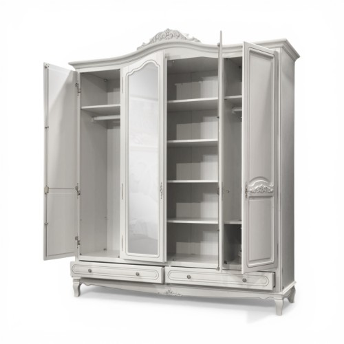 Dulap lemn masiv, maro/alb, cu oglindă, 4 uși, Elips