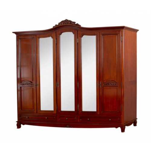 Dulap lemn masiv, maro/alb, cu oglinzi, 5 uși, Elips