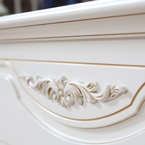 Pat lemn masiv, maro/alb, 900, inserții ornamentale, Elips