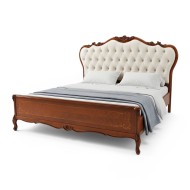 Pat lemn masiv, maro/alb, dublu, 1800, tapisat, inserții ornamentale, Serena