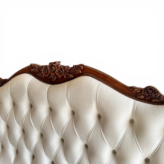 Pat lemn masiv, maro/alb, dublu, 1800, tapisat, inserții ornamentale, Serena