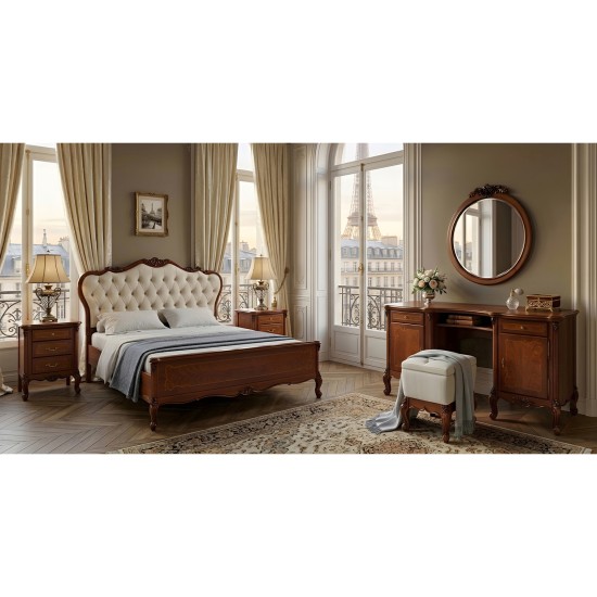 Pat lemn masiv, maro/alb, dublu, 1800, tapisat, inserții ornamentale, Serena