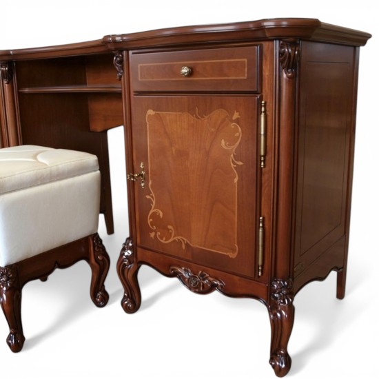 Toaletă lemn masiv, maro/alb, 2 sertare, 2 uși, Serena