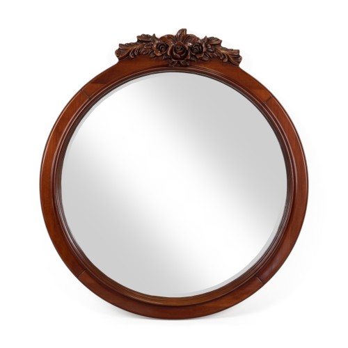 Ramă oglindă lemn masiv, maro/alb, rotunda, Serena