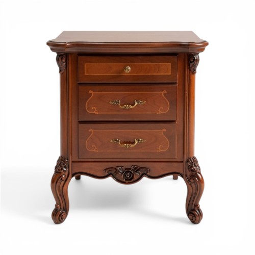 Noptieră lemn masiv, moro/alb, 3 sertare, Serena