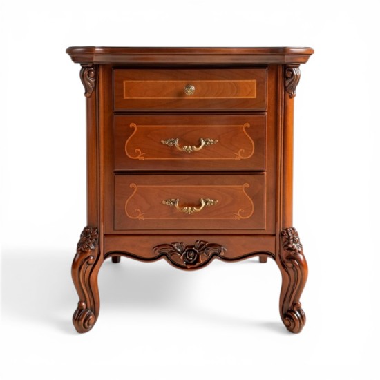 Noptieră lemn masiv, moro/alb, 3 sertare, Serena