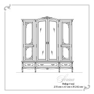 Dulap lemn masiv, maro/alb, 4 uși, inserții ornamentale, Serena