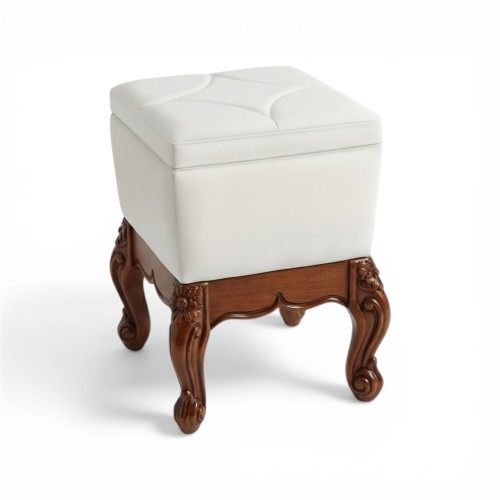 Taburet lemn masiv, maro/alb, tapisat, Serena