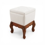 Taburet lemn masiv, maro/alb, tapisat, Serena