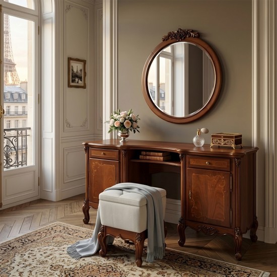 Taburet lemn masiv, maro/alb, tapisat, Serena