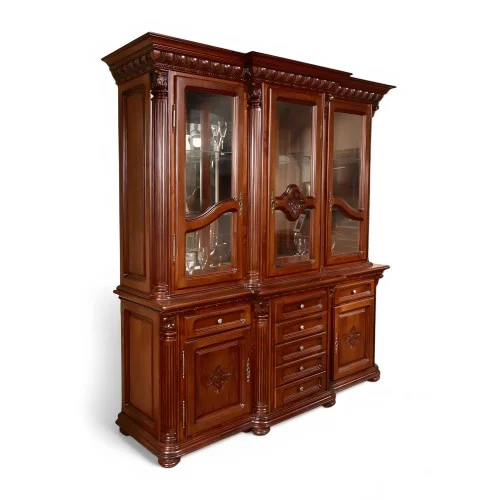 Bufet vitrină lemn masiv, maro alb, 3 uși, Veneția  Lux