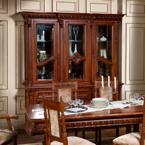 Bufet vitrină lemn masiv, maro alb, 3 uși, Veneția  Lux