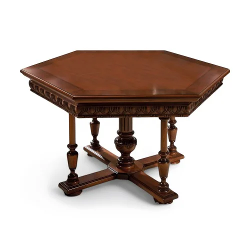 Masă lemn masiv, maro/alb, hexagonală, extensibilă, Veneția Lux