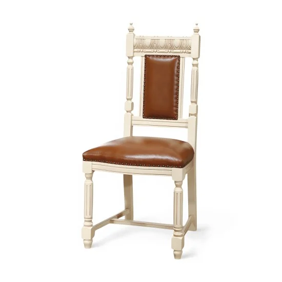 Scaun - Venetia Lux Scaune din Lemn Masiv, Scaun lemn masiv, maro/alb, tapiserie multicoloră, Veneția Lux