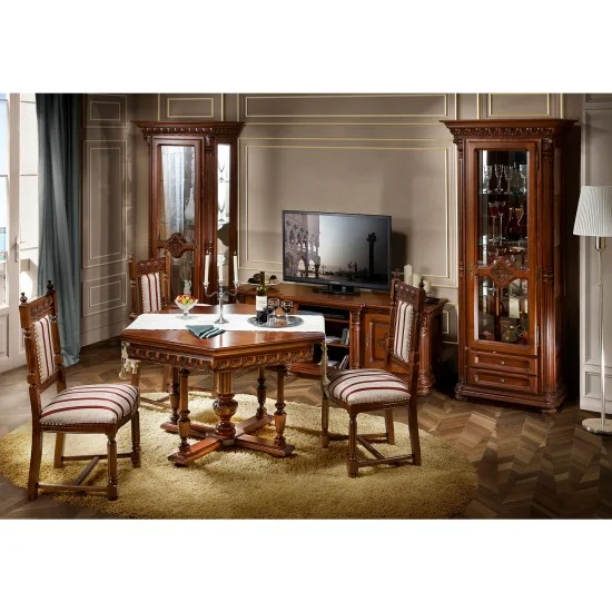 Scaun - Venetia Lux Scaune din Lemn Masiv, Scaun lemn masiv, maro/alb, tapiserie multicoloră, Veneția Lux