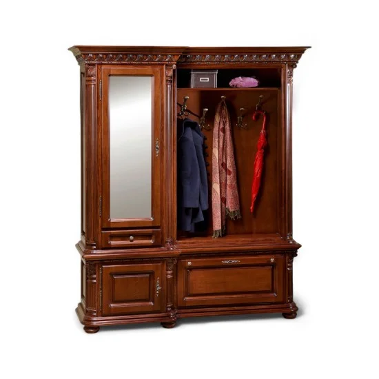 Cuiere din Lemn Masiv, Cuier lemn masiv, maro/alb, 3 uși, 1 sertar, stânga, Veneția Lux