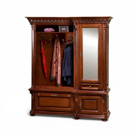 Cuiere din Lemn Masiv, Cuier lemn masiv, maro/alb, 3 uși, 1 sertar, dreapta, Veneția Lux