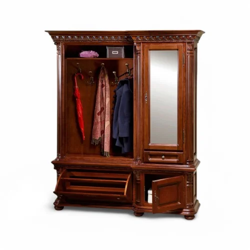 Cuier lemn masiv, maro/alb, 3 uși, 1 sertar, dreapta, Veneția Lux