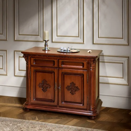 Comoda bar - Venetia Lux Comode din Lemn Masiv, Comodă lemn masiv, bar, maro/alb, 2 uși, 2 sertare, Veneția Lux