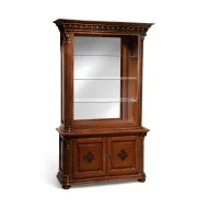 Bufet vitrină bar lemn masiv, maro/alb, 2 uși, Veneția Lux