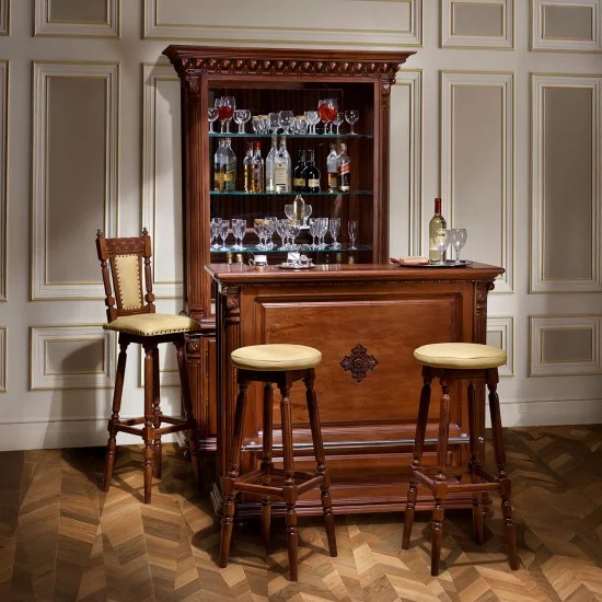 Scaun bar cu spatar - Venetia Lux Scaune din Lemn Masiv, Scaun lemn masiv, maro/alb, bar, spătar, Veneția Lux