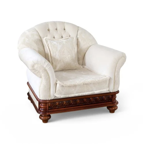 Fotoliu lemn masiv, maro/alb, tapisat, Veneția Lux