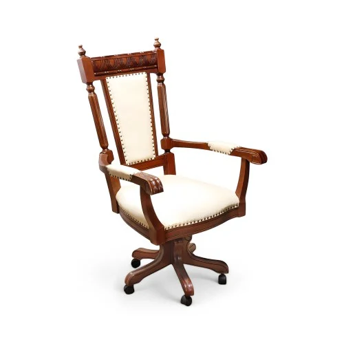 Scaun lemn masiv, maro/alb, rotativ, Veneția Lux