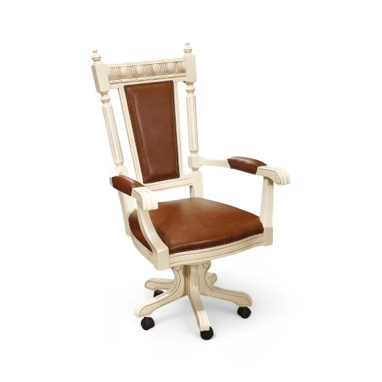 Scaun rotativ - Venetia Lux Scaune din Lemn Masiv, Scaun lemn masiv, maro/alb, rotativ, Veneția Lux