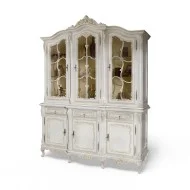 Bufet vitrină lemn masiv, maro/alb, 3 uși, Cleopatra