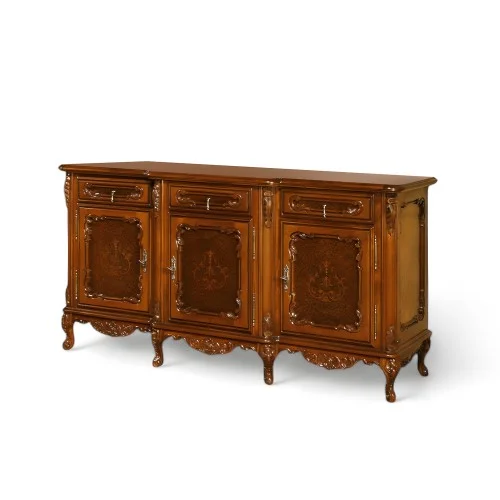 Bufet lemn masiv, maro/alb, 3 uși, 3 sertare, Cleopatra