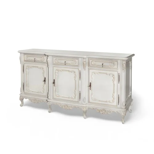 Bufet lemn masiv, maro/alb, 3 uși, 3 sertare, Cleopatra