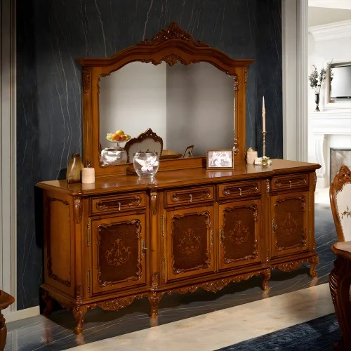 Bufet lemn masiv, maro/alb, 4 uși, 4 sertare, Cleopatra