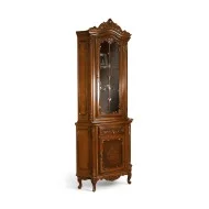 Bufet vitrină colț lemn masiv, maro/alb, inserții ornamentale, Cleopatra