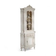 Bufet vitrină colț lemn masiv, maro/alb, inserții ornamentale, Cleopatra Bufet vitrină colț lemn masiv, maro/alb, inserții ornamentale, Cleopatra