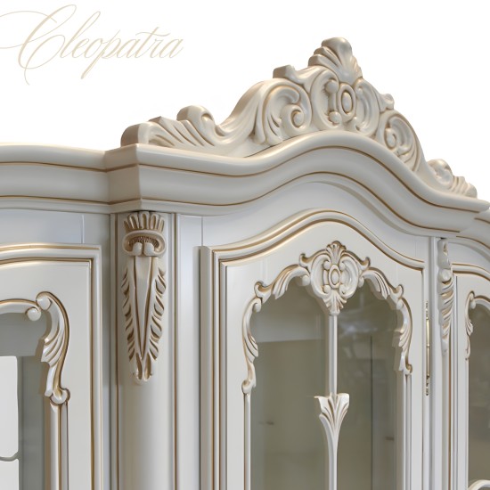 Bufet - Vitrina colt - Cleopatra Bufete din Lemn Masiv, Bufet vitrină colț lemn masiv, maro/alb, inserții ornamentale, Cleopatra