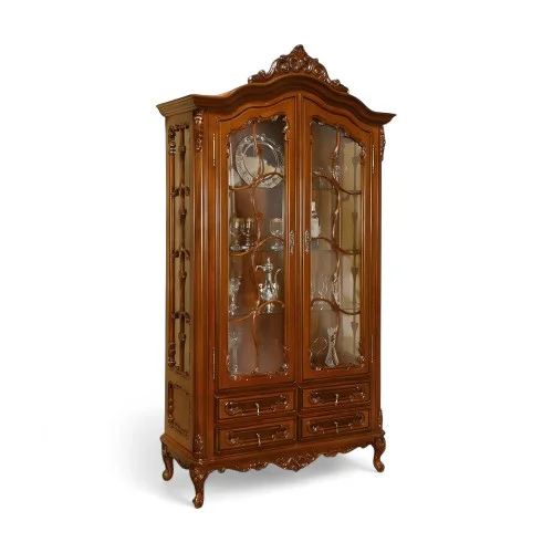 Cristalier lemn masiv, maro/alb, 2 uși, Cleopatra