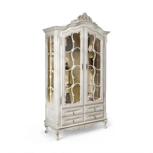 Cristalier lemn masiv, maro/alb, 2 uși, Cleopatra