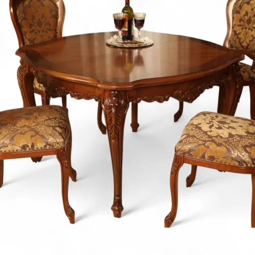 Masă lemn masiv, maro/alb, pătrată, extensibilă, Cleopatra