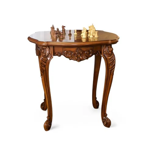 Masă lemn masiv, maro/alb, șah, Cleopatra