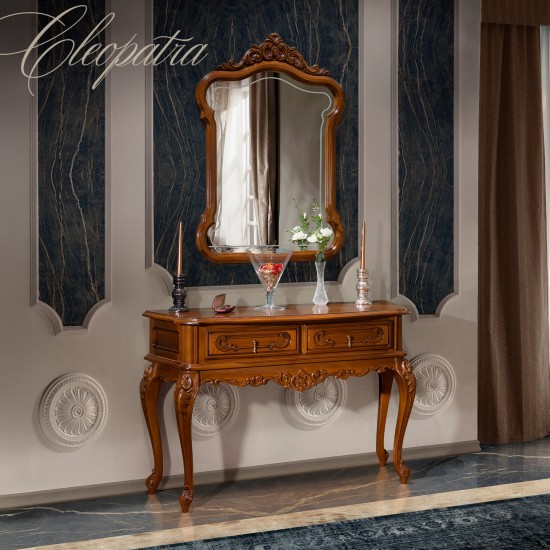Masa consola - Cleopatra Mese din Lemn Masiv, Masă lemn masiv, maro/alb, consolă, 2 sertare, Cleopatra